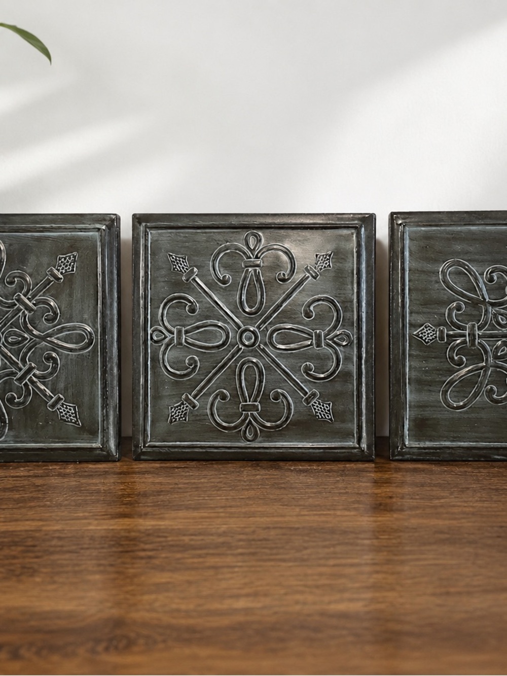 Southern Living At Home Black with Green Patina Embossed Medallion Wall Panel